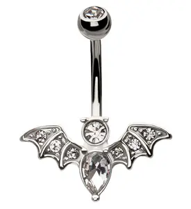 Bat Clear CZ Stainless Steel Belly Button Ring Bat Clear CZ Stainless Steel Belly Button Ring