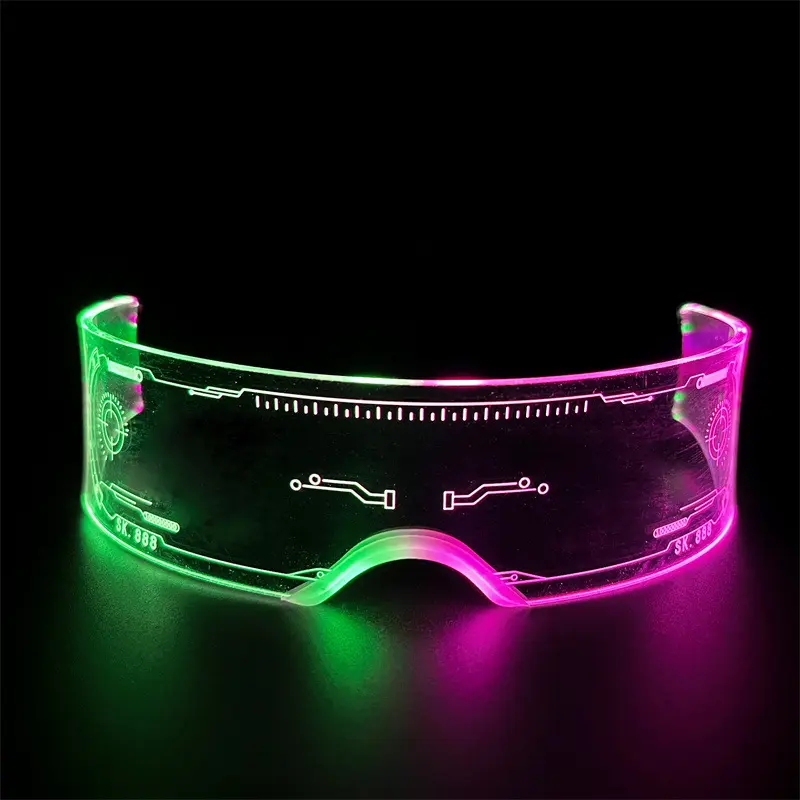 Light Up LED Tech Glasses - Futuristic Punk Acrylic Non-Prescription Goggles for Music Festivals, Cosplay