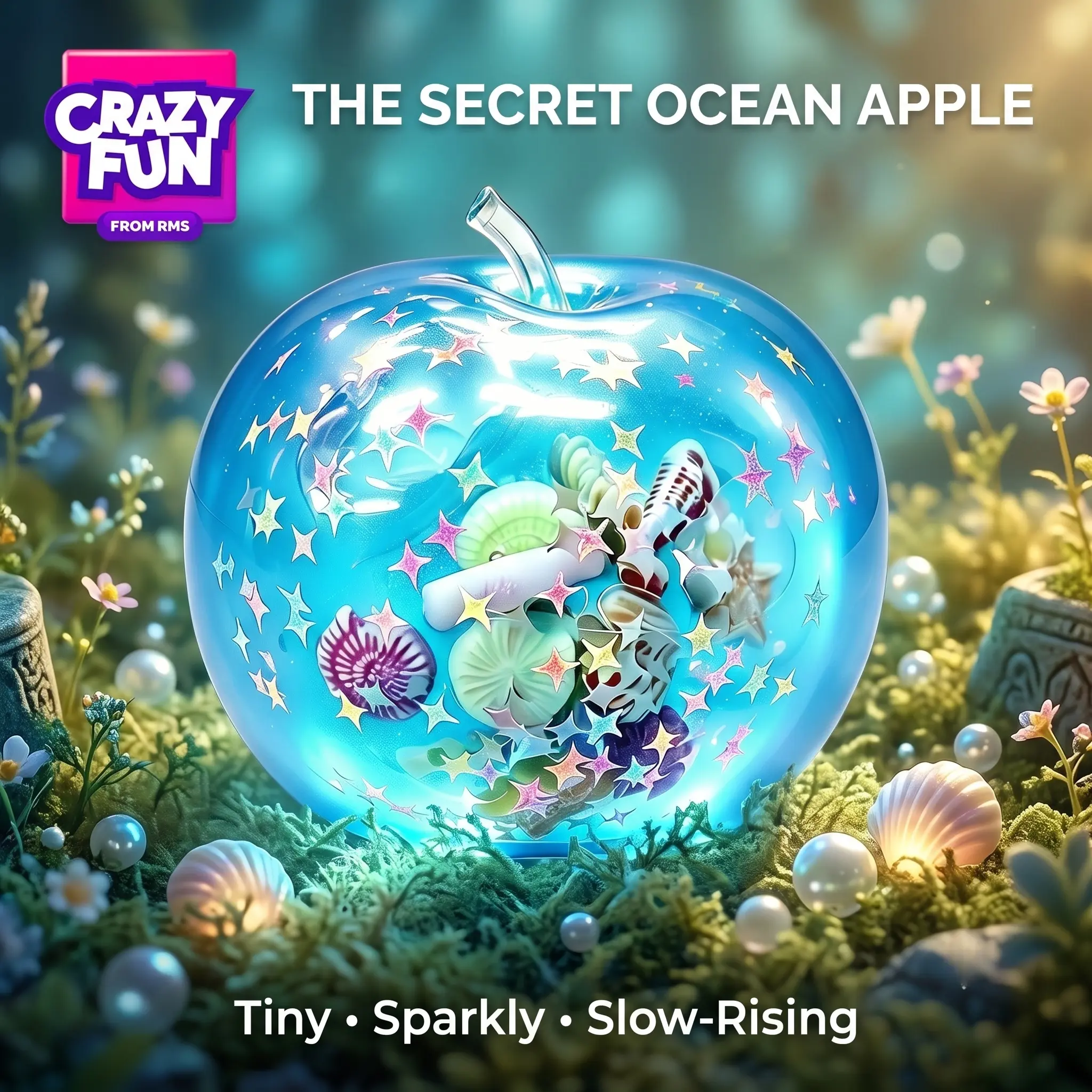 Blue Base Slime & Squishy Toy - Secret Apple Slow Rising ASMR Stress Ball with Starry Seashell Glitter Inside, Kawaii Sensory Fidget, Stretchy Squeeze Desk Item, Cute Gift for Kids Teens, Blue Base Slime & Squishy Toys