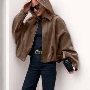 Aviator Jacket Woman New In Coats And Jackets Zip Up Spring Suede Oversized Pilot Cropped Streetwear Pleats Short Casual Bohemian California Hot Girl Y2K Retro Sweet Cool Pure Desire Style Minimalist Commuting Old Money Style Light Luxury High Quality Rel