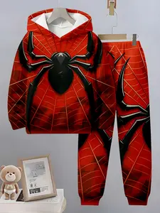 Boys Fashion Spidey Pattern 3D Print Hoodie Set, Long Sleeve Sports Wear, Casual Fall & Winter Outdoor Hoodies, Sweatshirt
