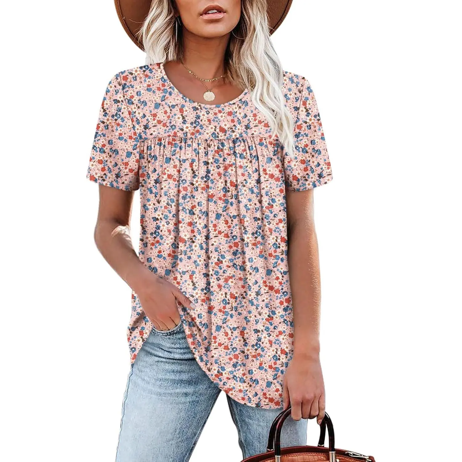 Women's T-Shirts, Elegant Ruffle Short Sleeve Summer Top, Casual Loose Fit Babydoll Blouse, Maternity Friendly, Shortsleeve, Jeans, Skirts, Basic, Comfy Casual, Casual Chic
