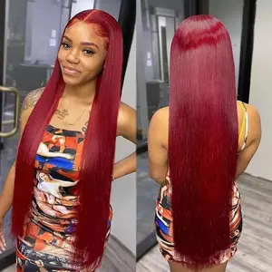 99J Burgundy Lace Front Human Hair Wig HD Transparent Straight 13x6 Lace Frontal Wigs For Women Pre Plucked With Natural Hairline Body Wave Wig