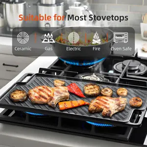 Cast  Griddle Plate,Reversible Pre-Seasoned Cast  Grill Pan for Gas Stovetop, Double Sided Used on Open Fire & in Oven,Pre-Coated With Oil Bakeware Handles Sturdy Thick Heart-Shaped Non-Stick Multifunctional Iron Skillet Nonstick Stainless Steel Saute