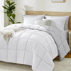 Twin Comforter Duvet Insert - Grey Down Alternative Comforter Twin Size, Lightweight Comforters Quilted White/Light Gray