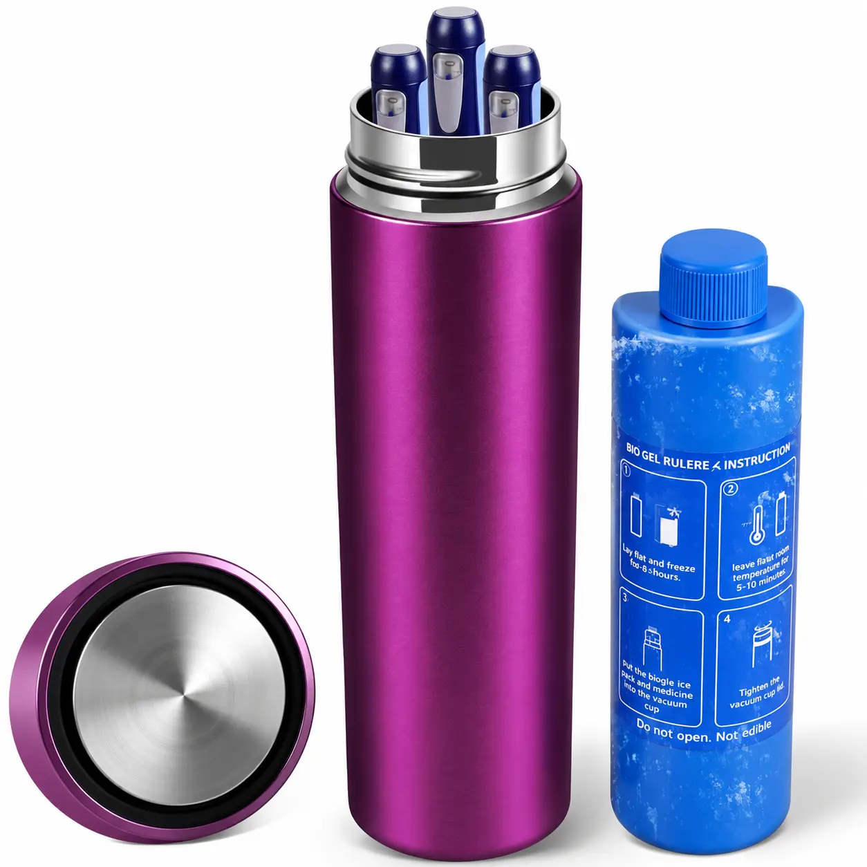 Vacuum Insulated Medication Travel Cooler Case with TSA Approved Reusable Ice Pack Portable Refrigerated Medicine Organizer Fits 1 to 4 Medication Pens and Peptide Vials for Travel and Daily Use Blue