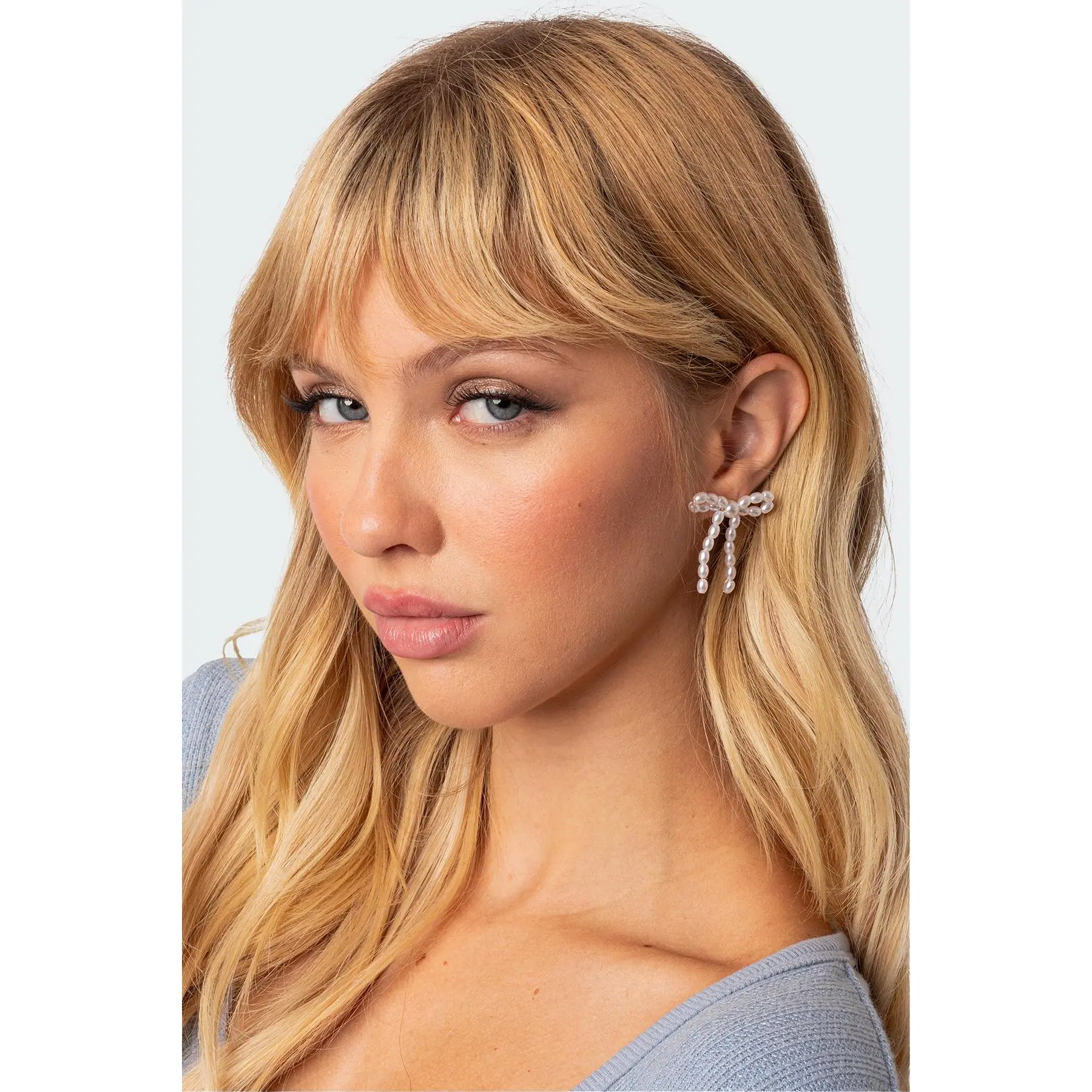 Pearl Bow Stud Earrings