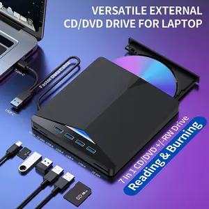 7-in-1 USB 3.0 & Type-C DVD Player, Portable CD/DVD Burner, External DVD Drive for Laptop and Desktop PC, Compatible with Windows 11/10/8/7 and Linux, Optical Drive, Data Transfer