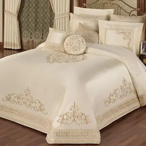 Touch of Class Versailles Luxury Bedding | Classic Neutral Pearl | Palace-Inspired French Style Golden Scrollwork Embroidery on Sateen | Designed 3 Piece Set: Queen Bedspread & 2 Standard Shams