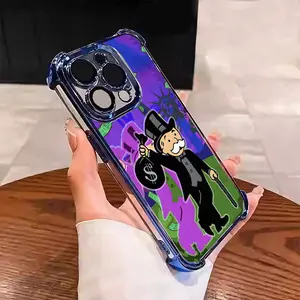 Mr Monopoly Money Bag Statue Of Liberty Graffiti Collage Design Suitable for Aesthetic Electroplated TPU Casing For iphone 17 16 15 14 13 12 11 PRO PLUS MAX AIR Samsung S26 Four Corners Anti-Fall Transparent Casual Soft Silicone Phone Cases L1831