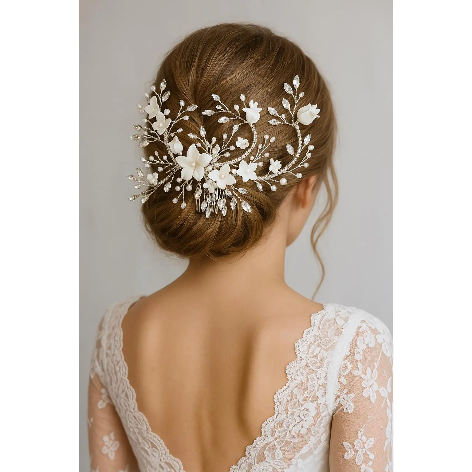 Bridal Crystal and Pearl Hair Comb: Silver Floral Wedding Headpiece