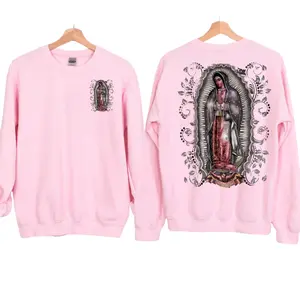 Virgin Mary sweatshirt, 2 side Guadalupe Shirt, Catholic Outfits, Silver Glitter Pink Virgencita T shirt