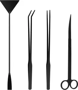 Aquarium Aquascape Tools Kit - 4 in 1 Terrarium Decor Supplies with Long Tweezers Feeding Tongs, Aquarium , Algae Scraper, Live Fish  Tank Accessories Cleaning Trimming Kit
