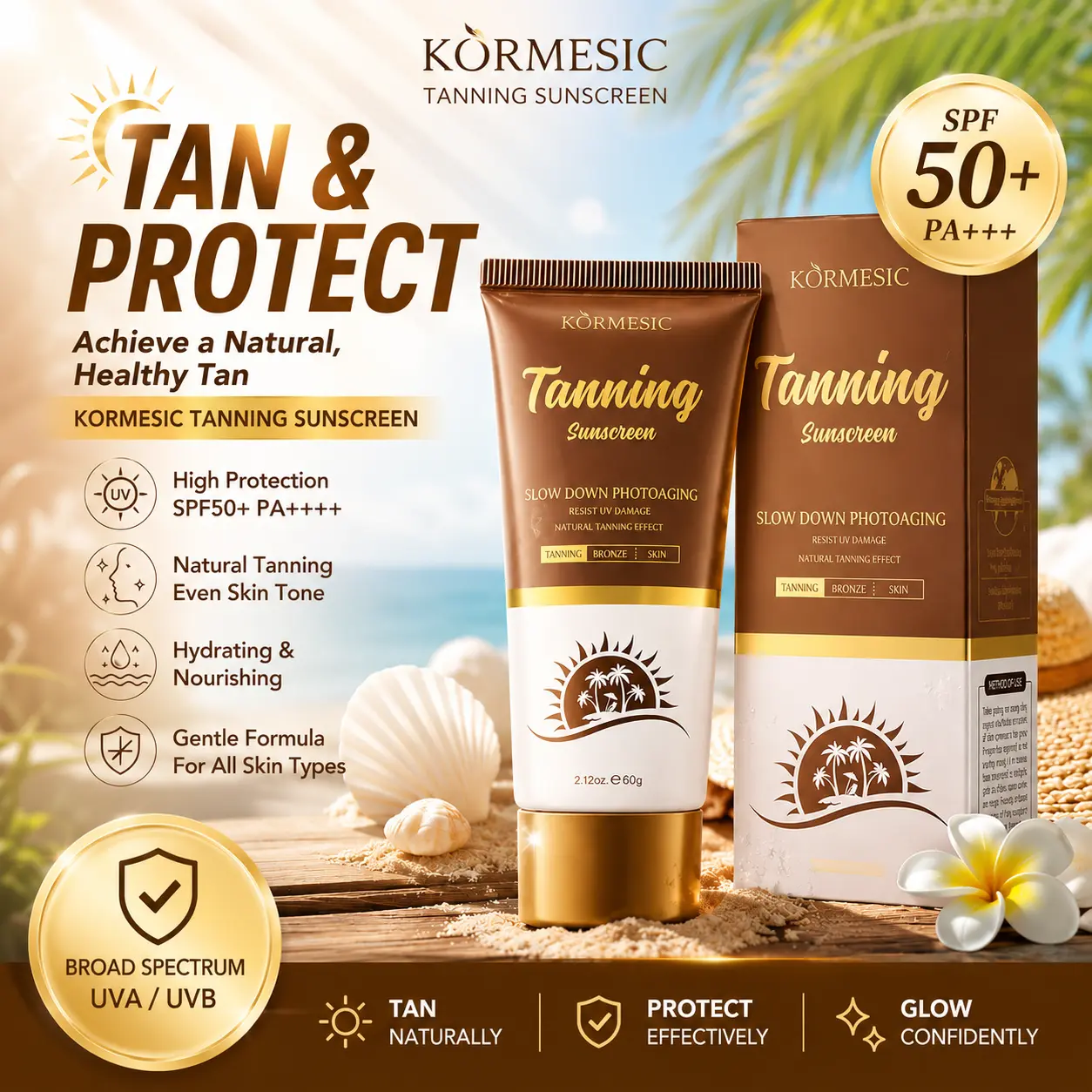 Tanning Sunscreen Lotion SPF 30, Lightweight Non-Greasy Formula for Natural Bronzing, Fast Absorbing Protective Tan Lotion with Broad Spectrum SPF 30, Ideal for Beach & Pool