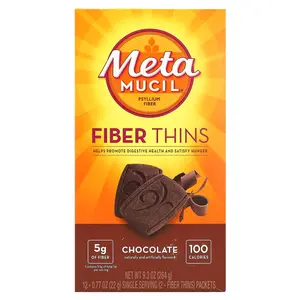 Metamucil Fiber Thins, Chocolate, 12 Packets, 0.77 oz (22 g) Each