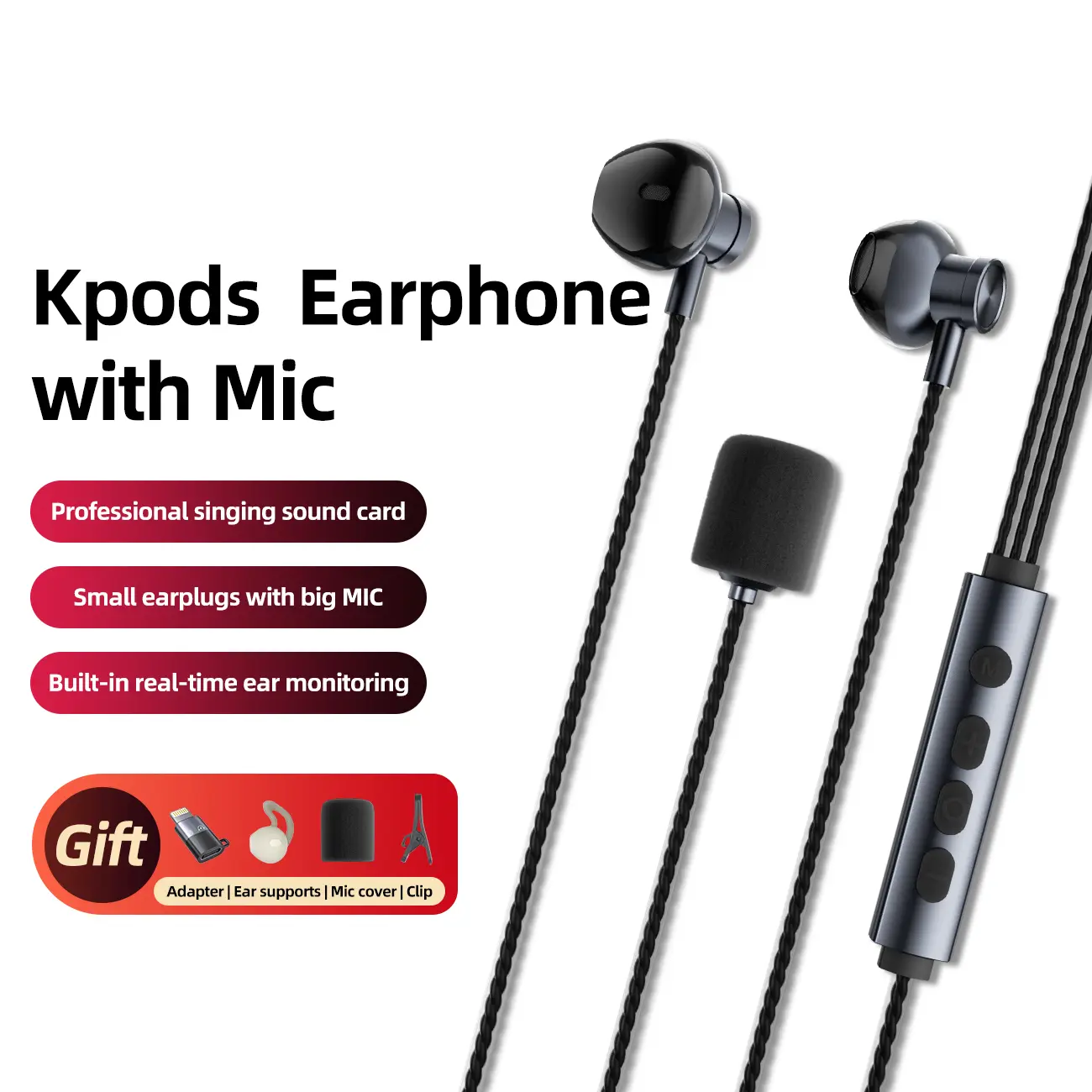 Noise-Canceling Karaoke Wired Headphones Supports karaoke, live streaming, recording, gaming, singing, and chatting In-ear monitoring with 8 karaoke effects Comes with a professional sound card and practical accessories