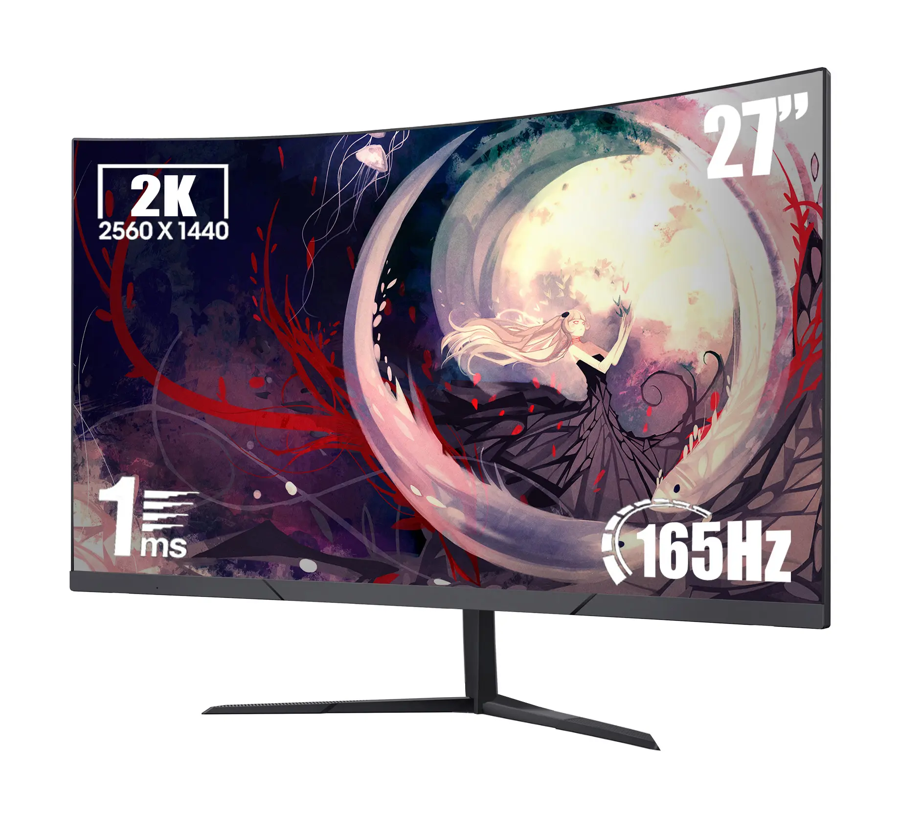 27-in 2K QHD IPS Curved Gaming Monitor - 2560p Resolution, 165Hz Refresh Rate, 1ms Response Time, AdaptiveSync, Dual HDMI & DP Ports, Ultra-Thin Narrow Bezel, Tilt-Adjustable Design, Ips Monitor, Curved Monitor