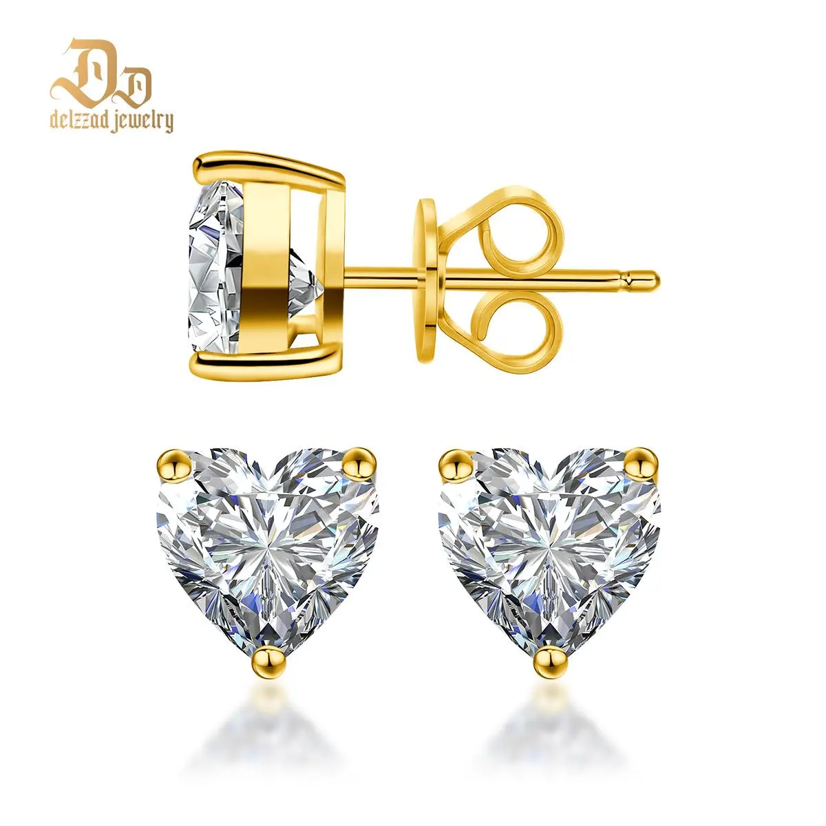 Delzzad S925 Heart Shape Earrings VVS Synthetic Moissanite Stud Earrings Jewelry Perfect Birthday Mother’s Day Christmas Gift for Men Women Silver Earrings Golden Earrings Wedding Set