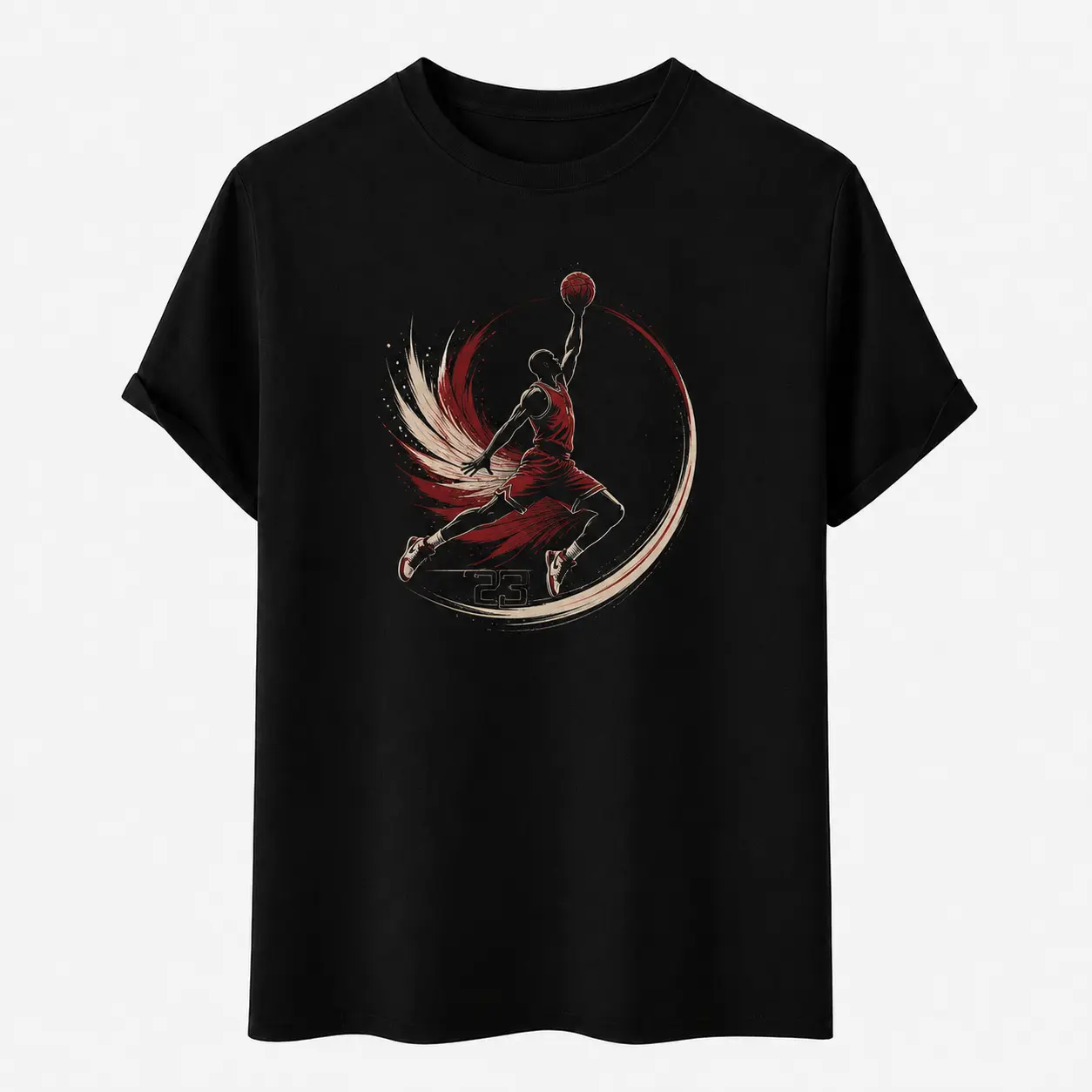 Men's 23 Legend Dunk Red White Brush Stroke Splatter Basketball Player Graphic Short-Sleeve Breathable Relaxed Fit Casual Unisex Sports T-Shirt, Shortsleeve, Classic