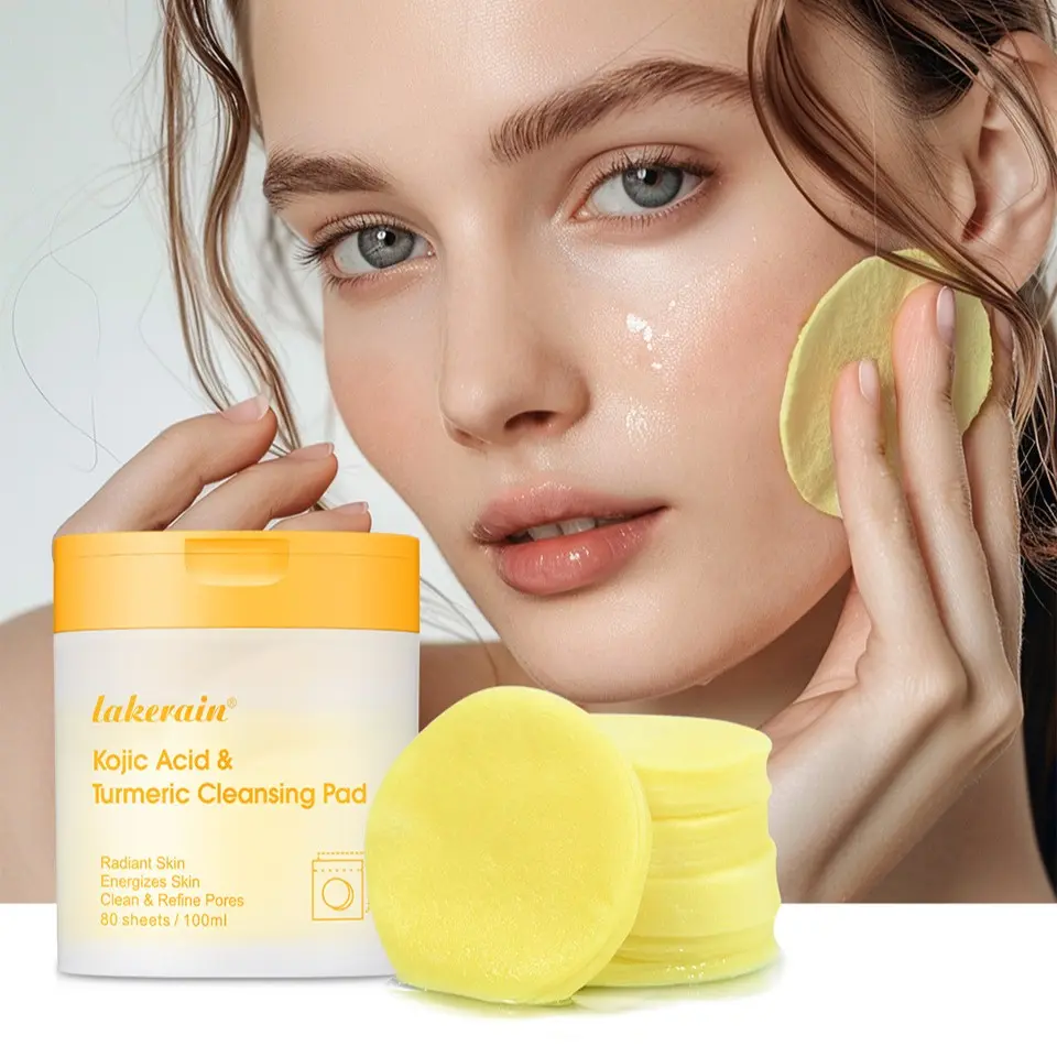 80 Pcs Ferulic Acid Turmeric Cleansing Cotton Pads, Gentle Exfoliation, Oil Control, Pore Minimization, Keratin Softening, Portable Face Care, Cleansing Facial Wipes, Makeup Remover Wipes