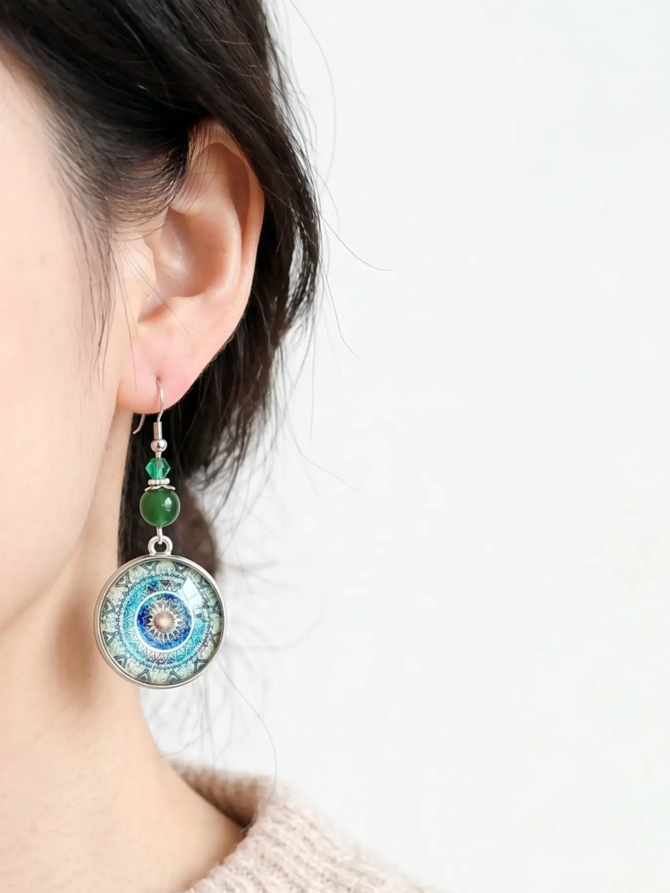 Bohemian Mandala Time Gem Earrings, Vintage Ethnic Pearl Dangle Earrings, Unique Literary Style Ear Jewelry