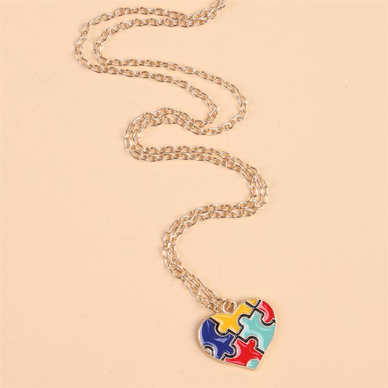 Creative Multi Color Puzzle Autism Awareness Enamel Pendant Necklace Best Friend Ladies Fashion Jewelry Accessories Gift Wholesa month supply Heart Style Choker