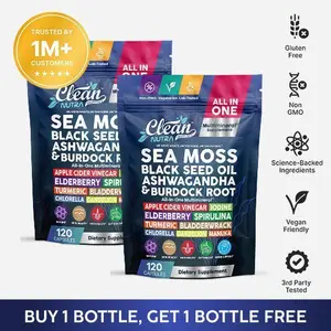 Clean Nutra BOGO | Sea Moss Black Seed Oil, Ashwagandha, Burdock Root, Kelp, Bladderwrack & Elderberry Multimineral Support Capsules – Multimineral