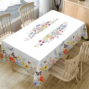 Rectangular Spring Summer Tablecloth, Picnic Table Cover, Chrysanthemum Butterfly Floral Pattern, Home Kitchen Dining Room Decor, Wedding Party Decoration