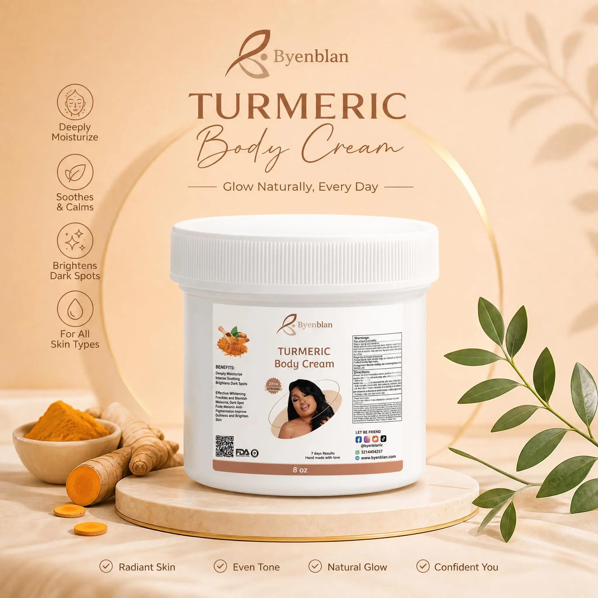 Byenblan Turmeric Body cream, Body Firming Cream, Deep Hydration Cream
