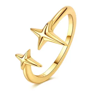 LAZA Celestial Star Moon Ring for Women, 925 Silver Plated 18K Gold, Adjustable Open Band Ring, Dainty Starry Sky Jewelry, Minimalist Astronomy Ring, Gifts for Her Christmas Birthday Valentines Day