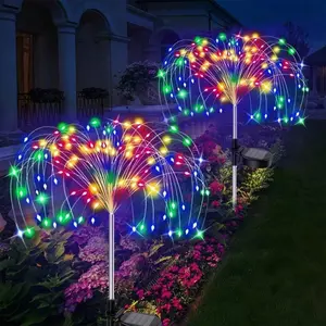 Outdoor 2Pcs 360LED Solar Patio Lights Waterproof Firework Flower Landscape Lights for Yard Lawn Pathway