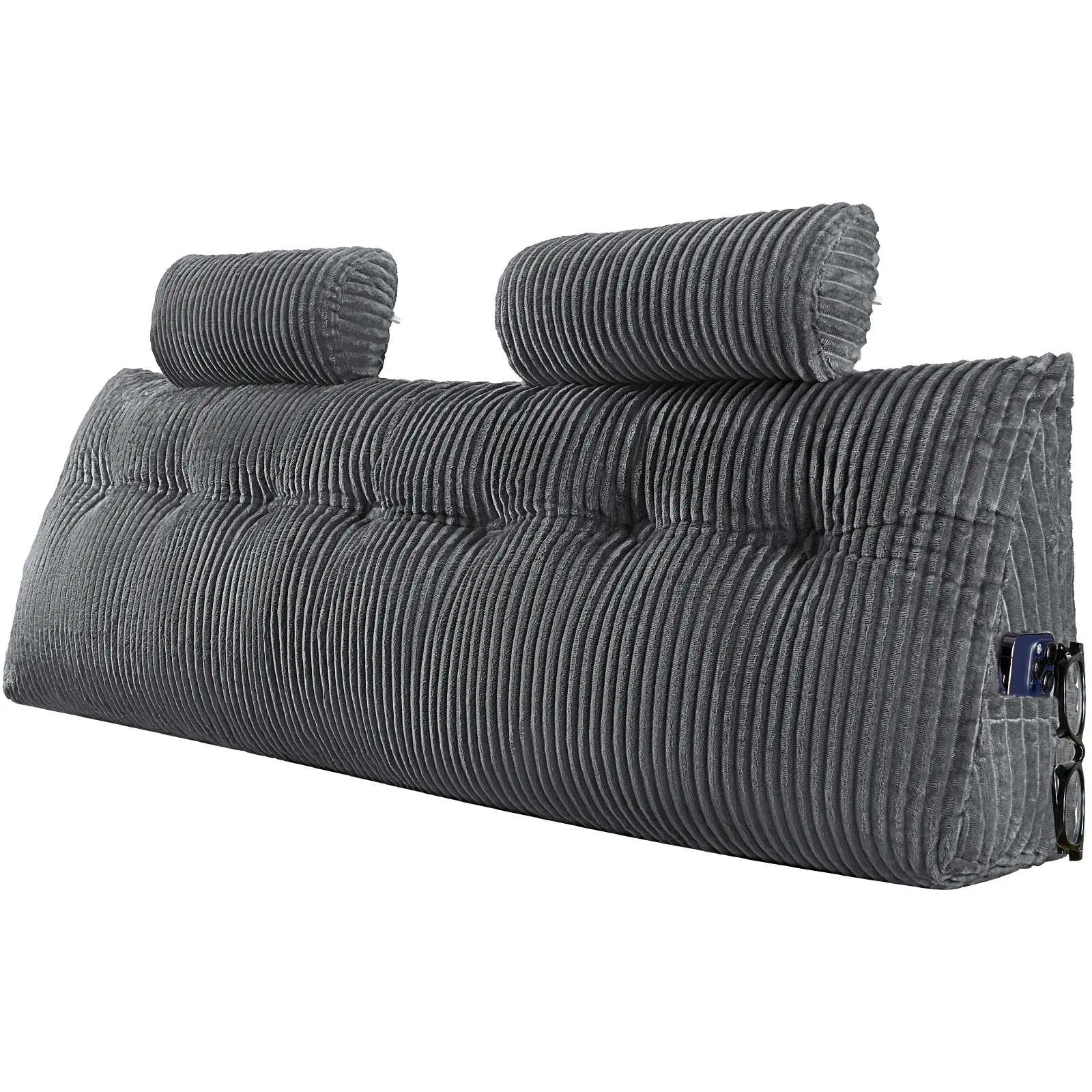 VEVOR Headboard Pillow, King Size Wedge Headboard Pillow with 2 Side Pockets and 2 Headrests, Bed Wedge Pillow with Washable Flannel Cloth, for Reading, Gaming, Resting, Working in Bed, Grey#BacktoSchool