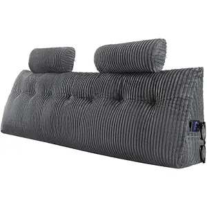 VEVOR Headboard Pillow, King Size Wedge Headboard Pillow with 2 Side Pockets and 2 Headrests, Bed Wedge Pillow with Washable Flannel Cloth, for Reading, Gaming, Resting, Working in Bed, Grey
