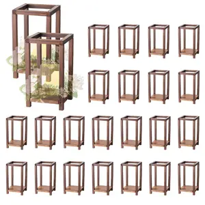VEVOR 24 Pcs Wooden Wedding Lantern, Cedar Wood and Plastic Wooden Lantern Candle Holder, Rustic Decorative Home Centerpiece Ideal for Wedding Table Party Farmhouse Indoor Decor, Brown
