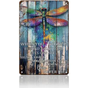 PEACHGARDEN Vintage Dragonfly Metal Tin Sign Funny Dragonfly Sign When You Believe Beyond What Your Eyes Can See Dragonfly Garden Decor for Home Farm Bathroom Restaurant Garage Wall Decor 8x12inch : Home & Kitchen