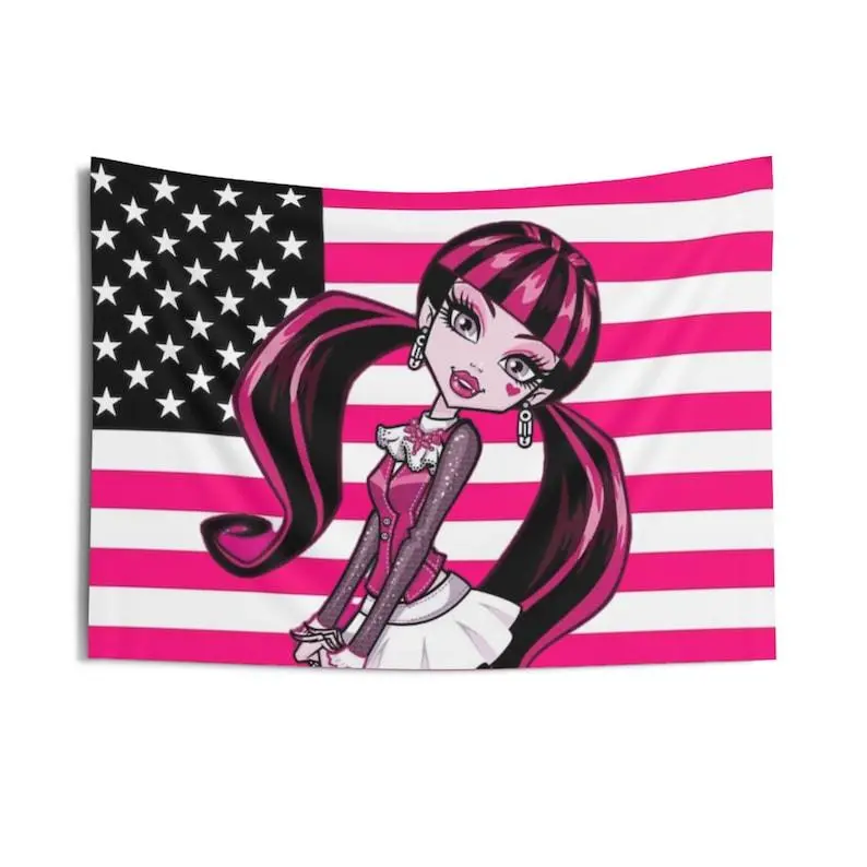 Draculaura Monster High Indoor Wall Tapestry, McBling Alternative Emo Y2K Bratz Decor 2000s Goth room decor colorful decorative summervibes