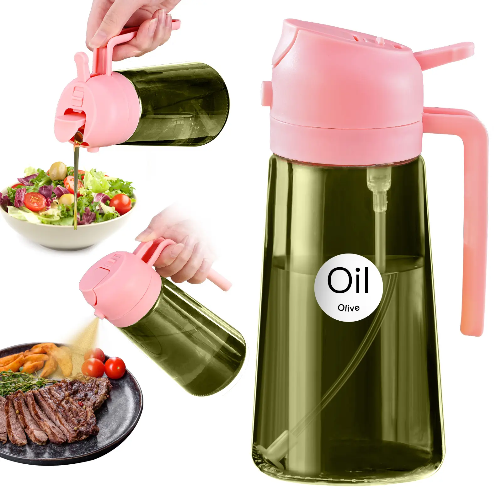YARRAMATE 16oz/470ml Thick Lid Light-Blocking Glass Dark Oil Sprayer, Transparent Modern Olive Oil Dispenser for Kitchen, Air Fryer
