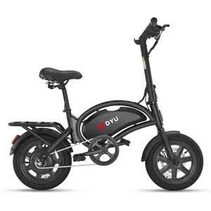 DYU D3F Electric Bike 14-inch Adult Folding 250W Motor 36V 10AH Battery 30 Miles Range 15.5 mph Speed Front & Rear Disc Brakes LED Display Portable Scooter