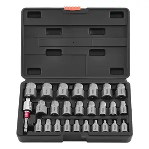 27-Piece Screw Extractor Set with Hex Head and Multi-Spline Easy-Out Tools, Adapters, and Solid Storage Case, Cr-Mo Steel Remover for Stripped, Rounded, and Broken Bolts and Screws