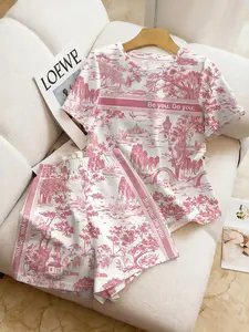 Girls' Summer Knitted Short Sleeve Set, Round Neck Design, Perfect for Daily Wear & Casual, Ideal Gift for Girls Ages 6-8