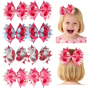 Summervibes JoyBowie 4pcs 5-inch Soft Gross Ribbon Bow Hair Accessories with Non-Slip Alligator Clips, Suitable for Various Hairstyles and Outfits for Baby Girls