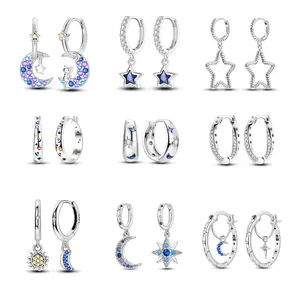 MULA Celestial Series - 925 Silver-plated Star & Moon Hoops, Studs, and Drop Earrings for Women & Girls, Featuring Cosmic Sun, Moon, and Star Designs with Sparkling Zircon Accents