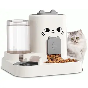 Gravity Cat Food Feeder, 2-in-1 Gravity Cat Food and Water Dispenser Small Pet Cat Dog Puppy Kitten Water Dispenser Set, Easy to Clean