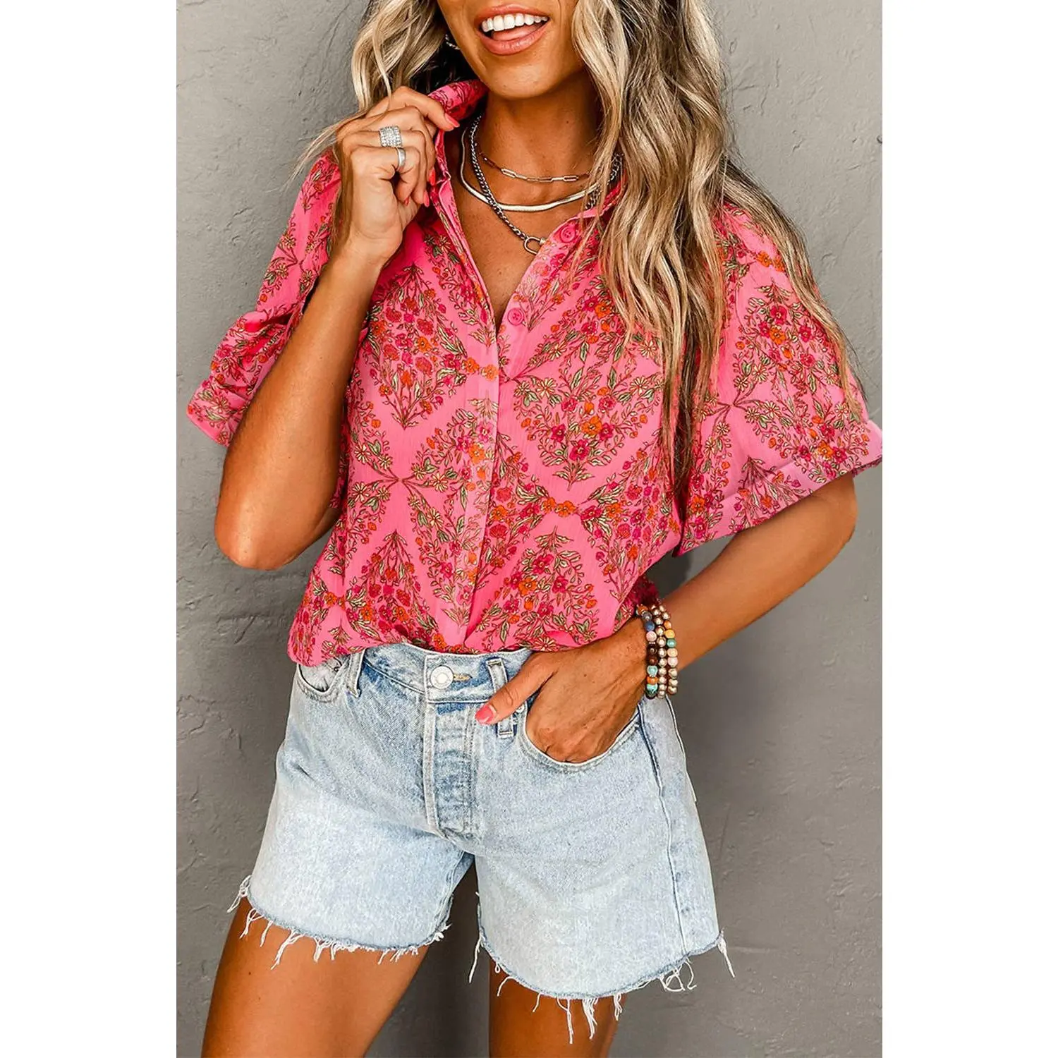 Rose Red Floral Blouse