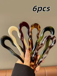 6pcs U-Shaped Hair Pin Set, Geometric Design Hair Accessory for Women, Ideal for Travel, Parties, Work and Daily Use