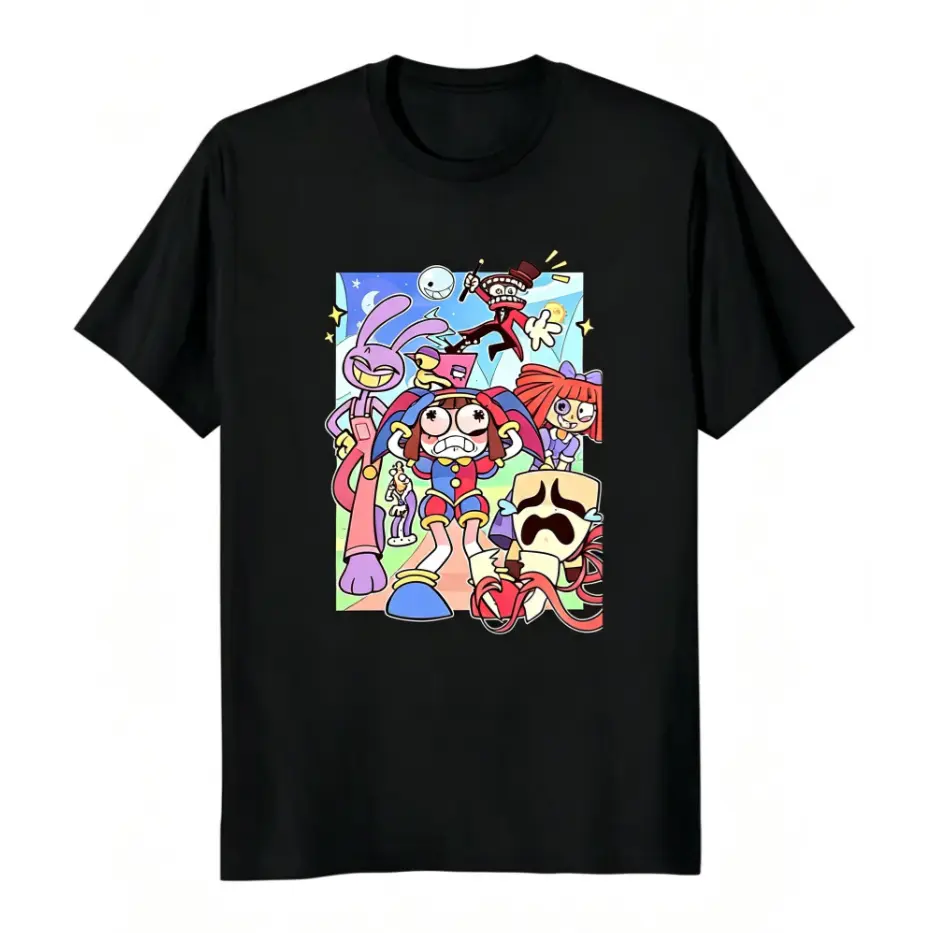 Surreal Circus Inspired Graphic Tee Trippy Digital Character Style Whimsical Cartoon Aesthetic T-shirt Unisex y2k cotton fashion Streetwear Casual Top Trending