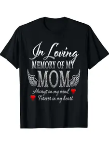 Memorial Gift for Someone Missing Their Mother - Comforting 'Always on My Mind' Tee with Guardian Angel Wings,Personalized short-sleeved T-shirt.