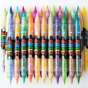 Double Tipped Dual-Color Acrylic Brush Marker Pen Set Waterproof Soft Nib for Glass Stone Wood Plastic Paper Artist Bundle tiktokshopblackfriday