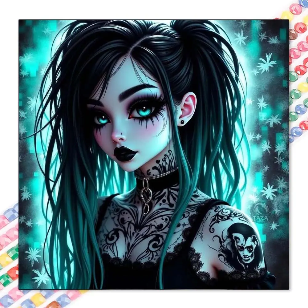 1pcs 5D DIY handmade diamond painting kit, 5D diamond art set, DIY decoration, dark tattoo diamond painting kit full round drill DIY, mosaic, diamond art, DIY art home decor, suitable for Halloween and Christmas.