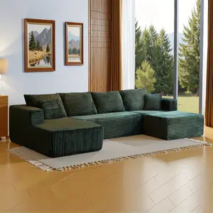 134" Cloud Modular Sofa for The Living Room, Soft Corduroy Floor Couch, Ready to Use, Comfortable Corduroy Sofas with Deep Chaise Lounge